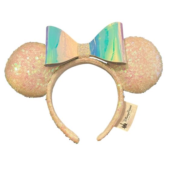 Disney Parks White Sequin Minnie Iridescent Bow Ears - Picture 2 of 3